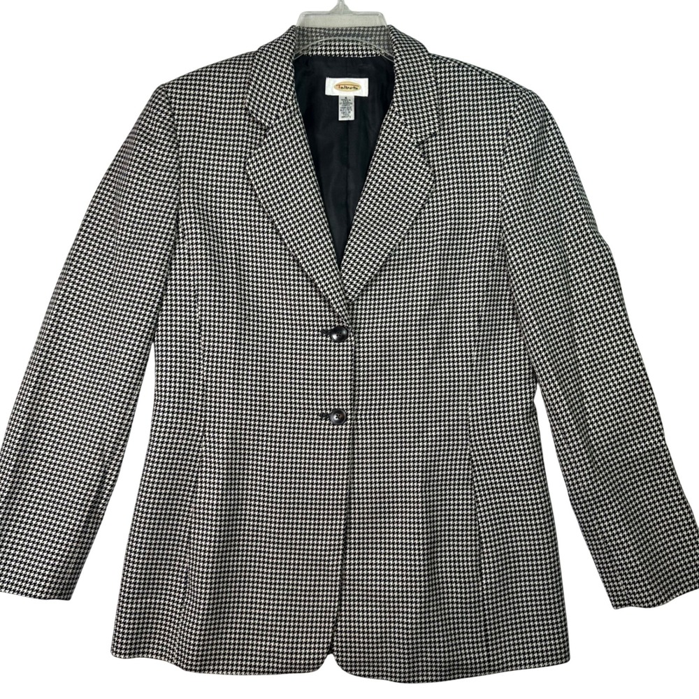 Talbots Blazer Wool Houndstooth Black White Academic Career Preppy VTG Size 6